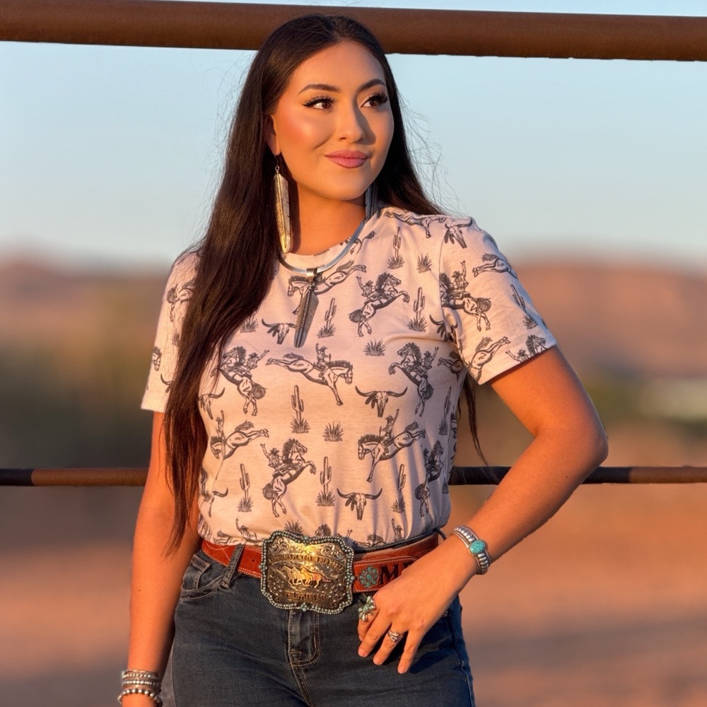 Cream Western Graphic Short Sleeve Tee by